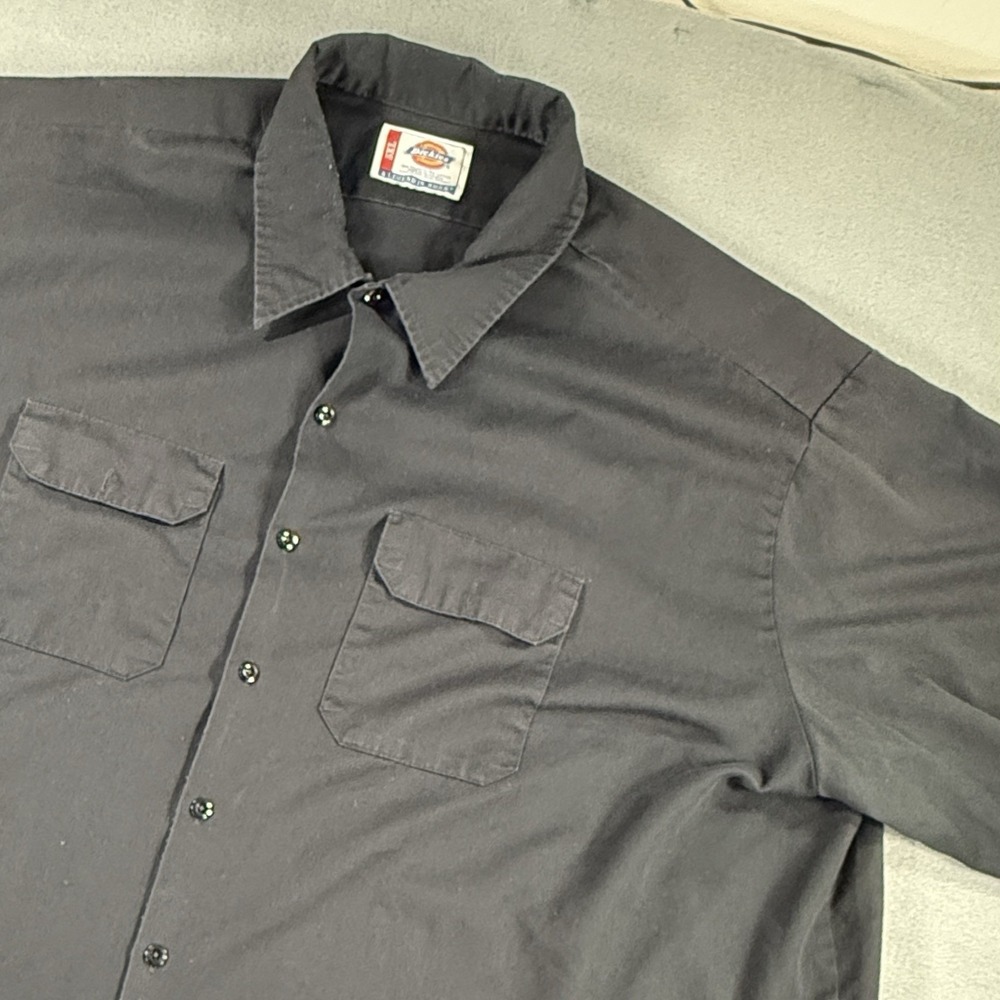 Dickies Work Shirt Mens 5XL Black Short Sleeve Button Up Two Pocket Twill